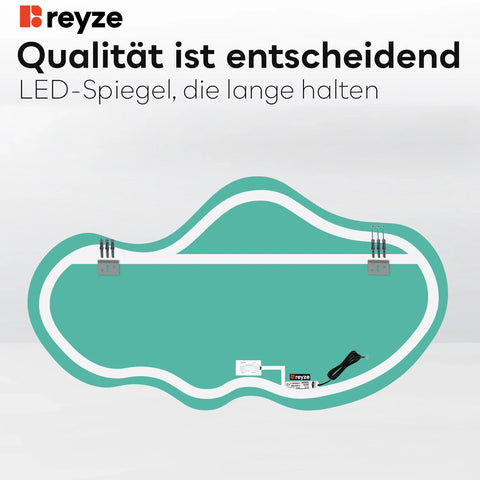 LED Spiegel Asymmetrisch 2 | Touch-Schalter | Kaltweißes Licht - Reyze Seria Salono Model 1 - Horizontal