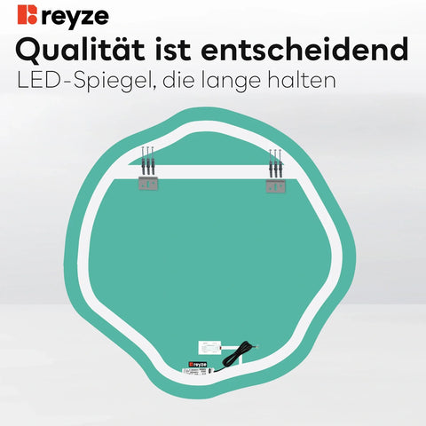 LED Spiegel Asymmetrisch Oval | Touch-Schalter | Kaltweißes Licht - Reyze Seria Salono Model 1