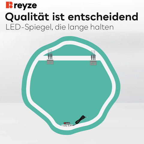 LED Spiegel Asymmetrisch Oval | Wandschalter-Steuerung | Warmweißes Licht - Reyze Seria Salono Model 1