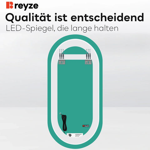 LED Spiegel Oval | Wandschalter-Steuerung | Neutralweißes Licht - Reyze Seria Ambient Model 1