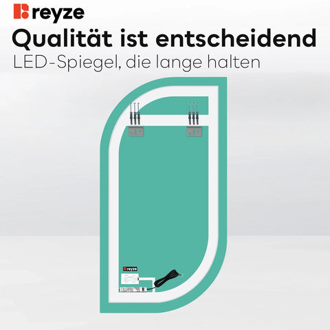 LED Spiegel Halboval 1 | Touch-Schalter | Kaltweißes Licht - Reyze Seria Ambient Model 1