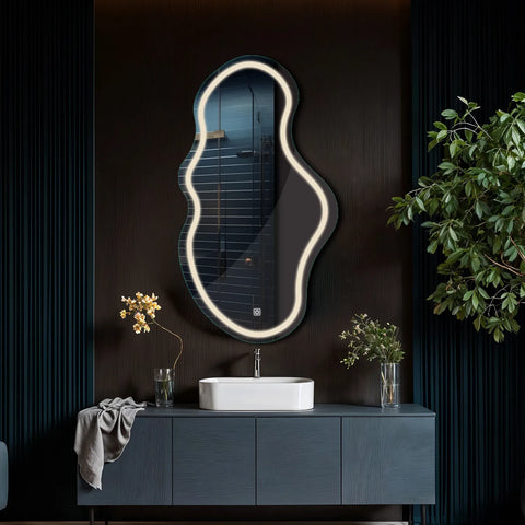 LED Spiegel Asymmetrisch 2 | Touch-Schalter | Neutralweißes Licht - Reyze Seria Salono Model 1 - Vertikal