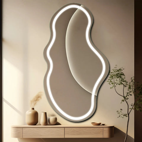 LED Spiegel Asymmetrisch 2 | Wandschalter-Steuerung | Kaltweißes Licht - Reyze Seria Salono Model 1 - Vertikal