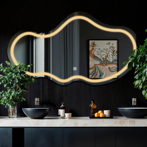 LED Spiegel Asymmetrisch 2 | Touch-Schalter | Warmweißes Licht - Reyze Seria Salono Model 1 - Horizontal