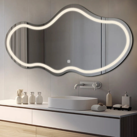 LED Spiegel Asymmetrisch 2 | Touch-Schalter | Neutralweißes Licht - Reyze Seria Salono Model 1 - Horizontal