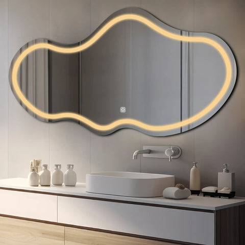 LED Spiegel Asymmetrisch 2 | Touch-Schalter | Warmweißes Licht - Reyze Seria Salono Model 1 - Horizontal