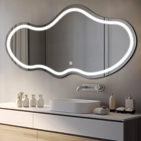 LED Spiegel Asymmetrisch 2 | Touch-Schalter | Kaltweißes Licht - Reyze Seria Salono Model 1 - Horizontal