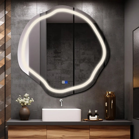 LED Spiegel Asymmetrisch Oval | Touch-Schalter | Anti-Beschlag-Funktion | Neutralweißes Licht - Reyze Seria Salono Model 1