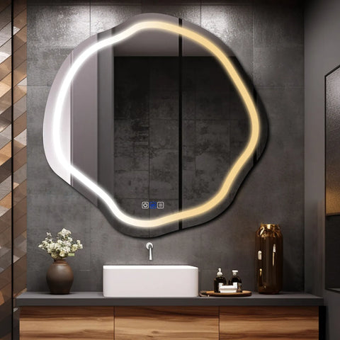 LED Spiegel Asymmetrisch Oval | Touch-Schalter | Anti-Beschlag-Funktion | Einstellbare Farbtemperatur - Reyze Seria Salono Model 1