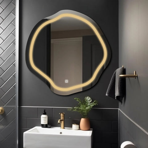 LED Spiegel Asymmetrisch Oval | Touch-Schalter | Warmweißes Licht - Reyze Seria Salono Model 1