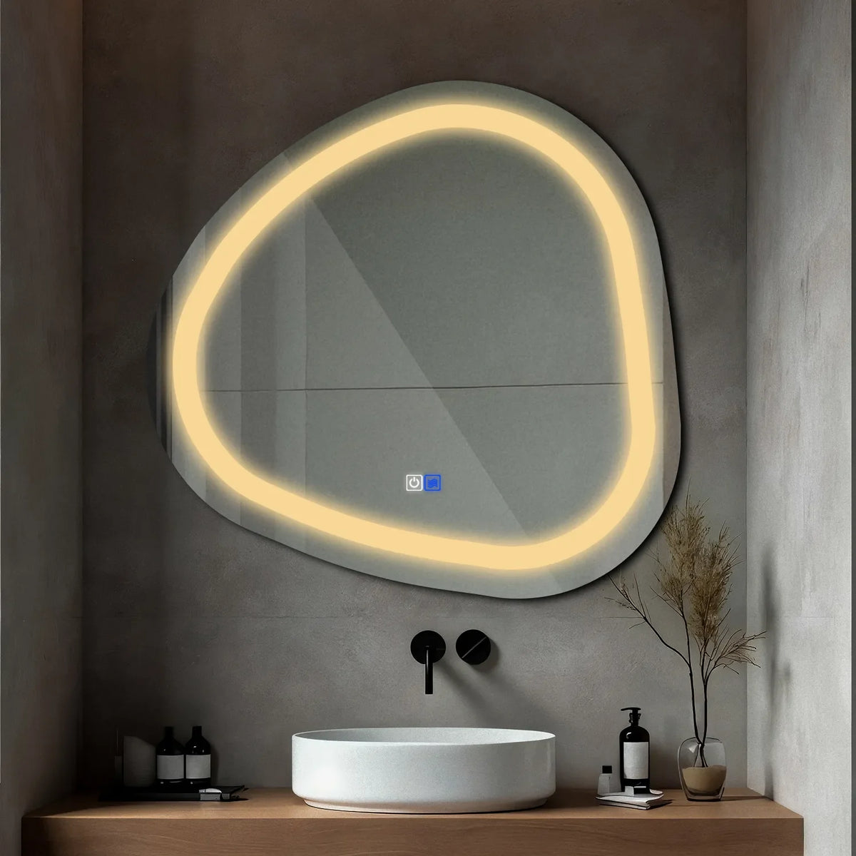 LED Spiegel Asymmetrisch | Touch-Schalter | Anti-Beschlag-Funktion | Warmweißes Licht - Reyze Seria Salono Model 1