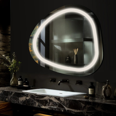 LED Spiegel Asymmetrisch | Wandschalter-Steuerung | Neutralweißes Licht - Reyze Seria Salono Model 1