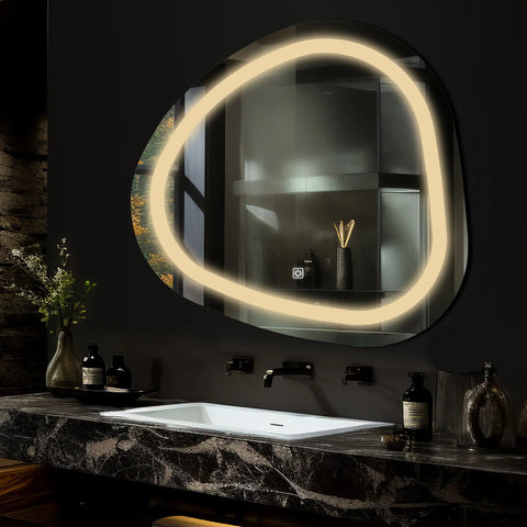 LED Spiegel Asymmetrisch | Touch-Schalter | Warmweißes Licht - Reyze Seria Salono Model 1