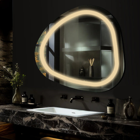 LED Spiegel Asymmetrisch | Wandschalter-Steuerung | Warmweißes Licht - Reyze Seria Salono Model 1