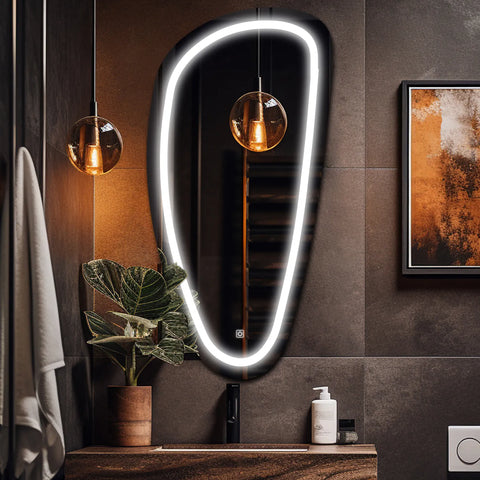 LED Spiegel Asymmetrisch Vertikal | Touch-Schalter | Kaltweißes Licht - Reyze Seria Salono Model 1