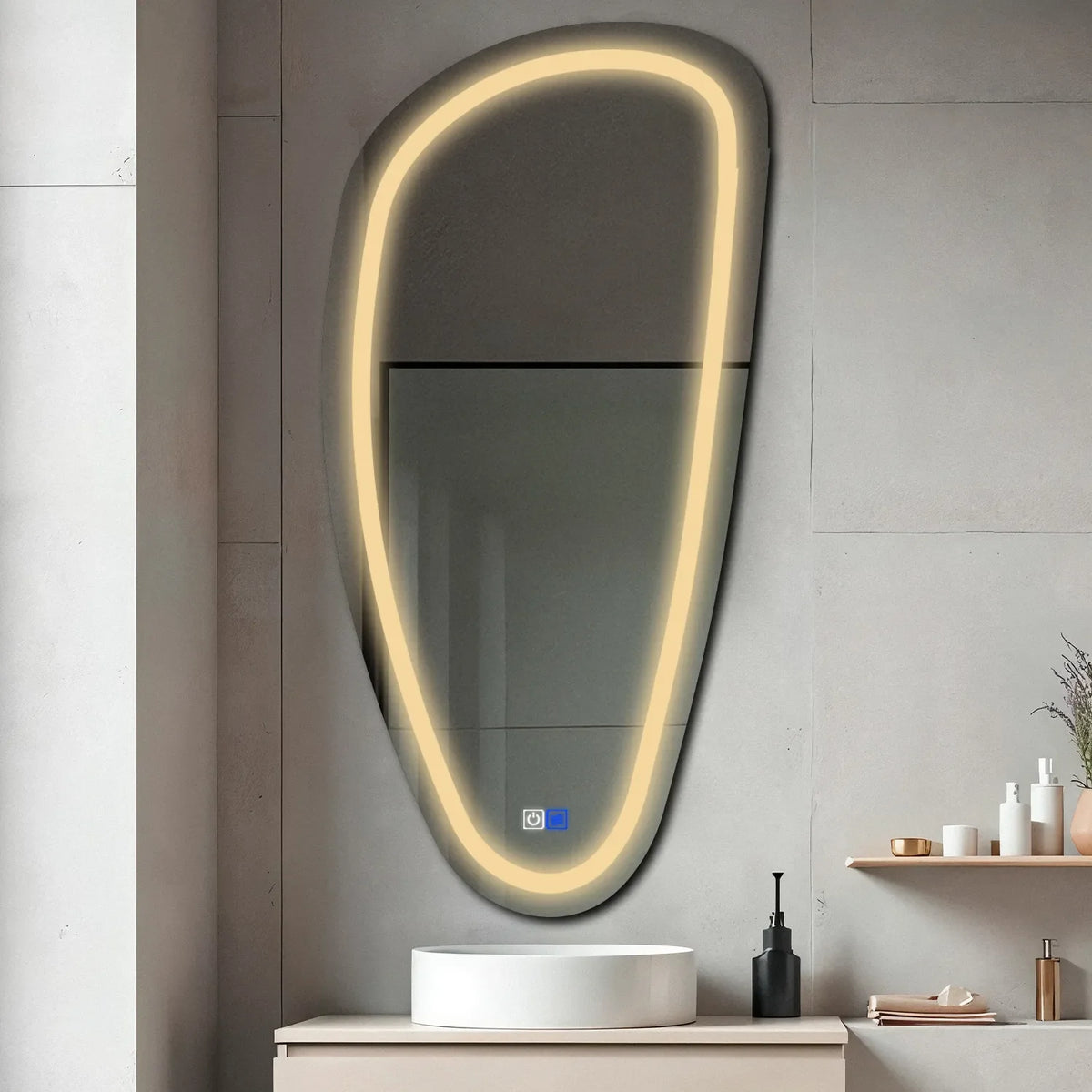 LED Spiegel Asymmetrisch Vertikal | Touch-Schalter | Anti-Beschlag-Funktion | Warmweißes Licht - Reyze Seria Salono Model 1