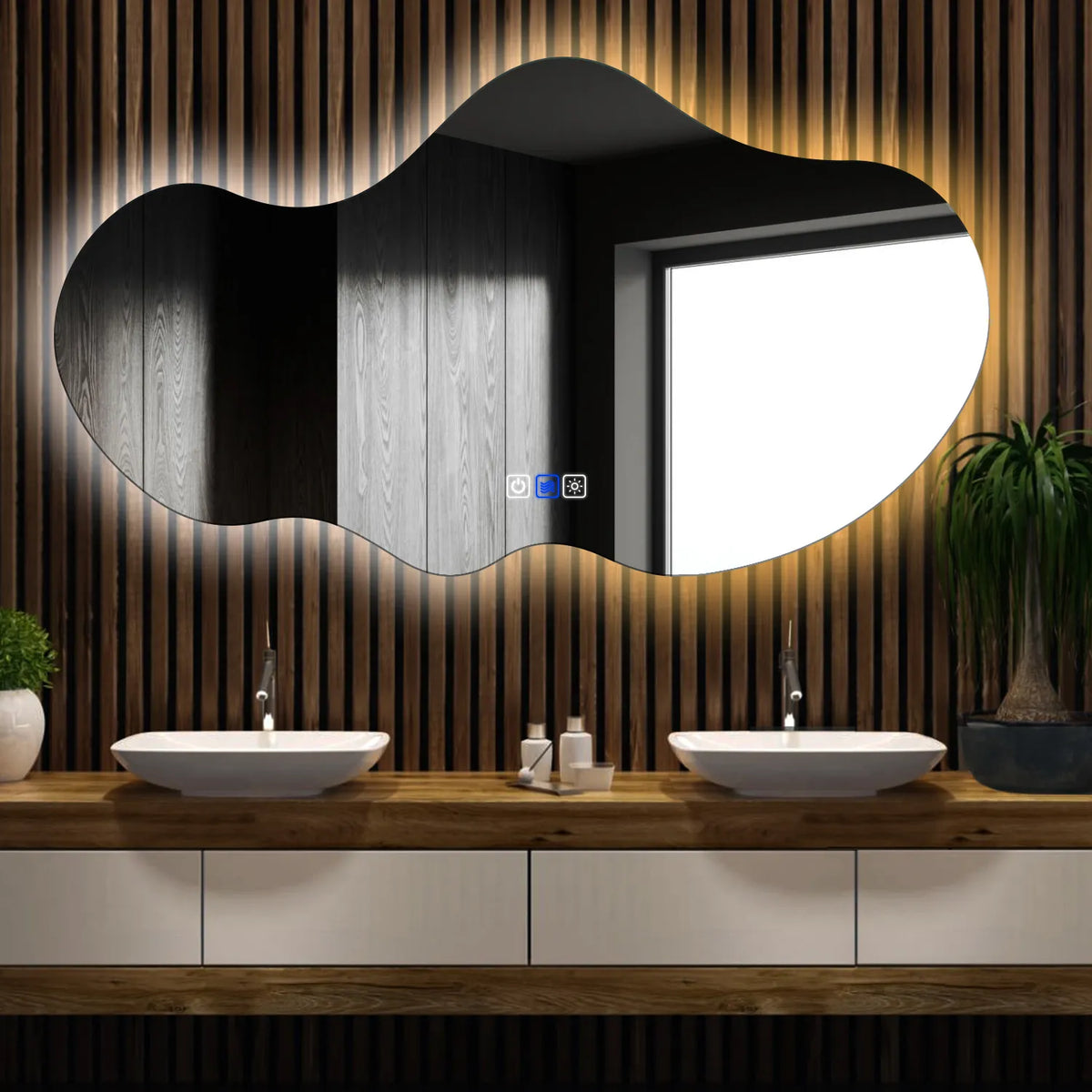 LED Spiegel Asymmetrisch 2 | Touch-Schalter | Anti-Beschlag-Funktion | Einstellbare Farbtemperatur - Reyze Seria Ambient Model 1 - Horizontal