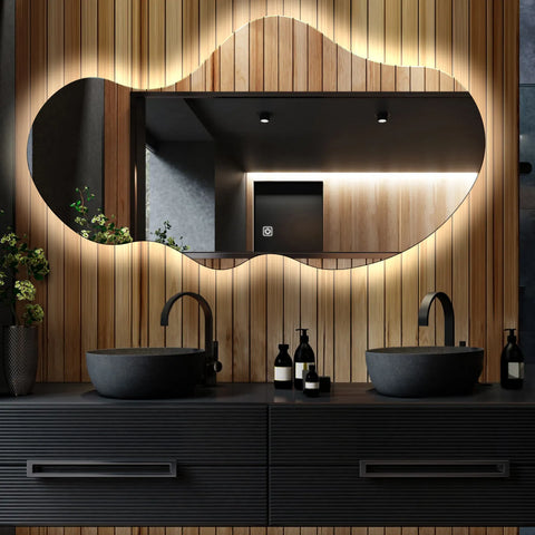 LED Spiegel Asymmetrisch 2 | Touch-Schalter | Neutralweißes Licht - Reyze Seria Ambient Model 1 - Horizontal