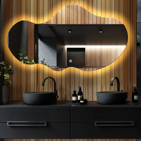 LED Spiegel Asymmetrisch 2 | Touch-Schalter | Warmweißes Licht - Reyze Seria Ambient Model 1 - Horizontal