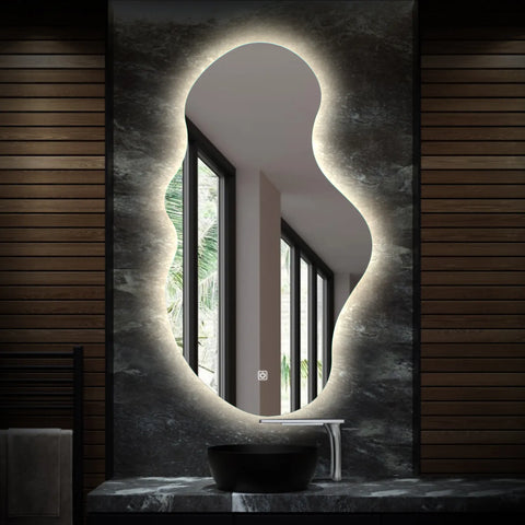 LED Spiegel Asymmetrisch 2 | Touch-Schalter | Neutralweißes Licht - Reyze Seria Ambient Model 1 - Vertikal