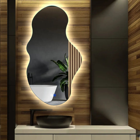 LED Spiegel Asymmetrisch 2 | Touch-Schalter | Anti-Beschlag-Funktion | Neutralweißes Licht - Reyze Seria Ambient Model 1 - Vertikal