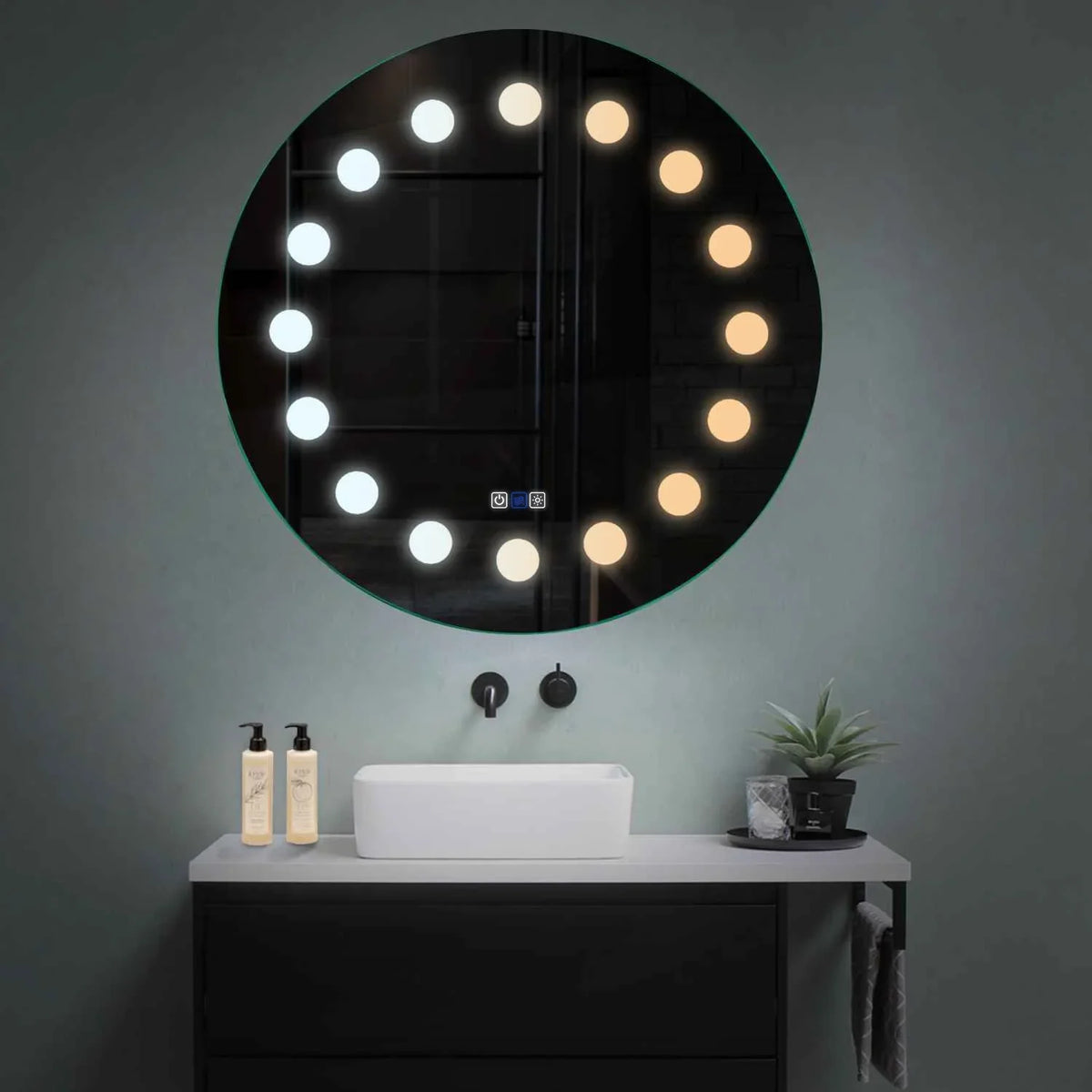 LED Spiegel Rund | Touch-Schalter | Anti-Beschlag-Funktion | Einstellbare Farbtemperatur - Reyze Seria Salono Model 6