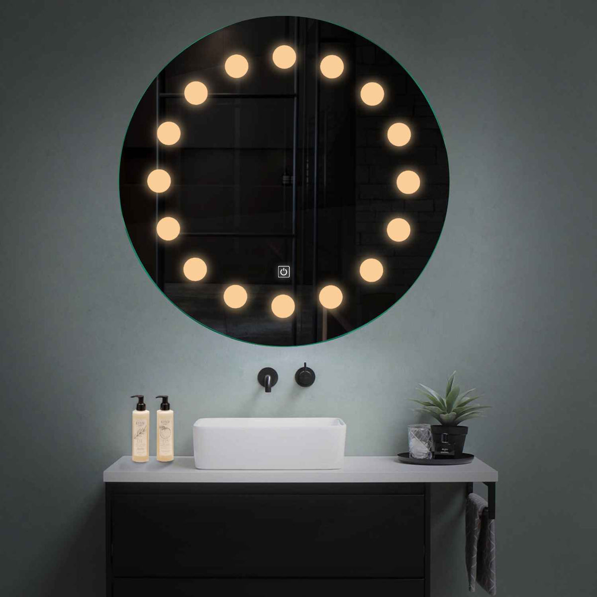 LED Spiegel Rund | Touch-Schalter | Warmweißes Licht - Reyze Seria Salono Model 6
