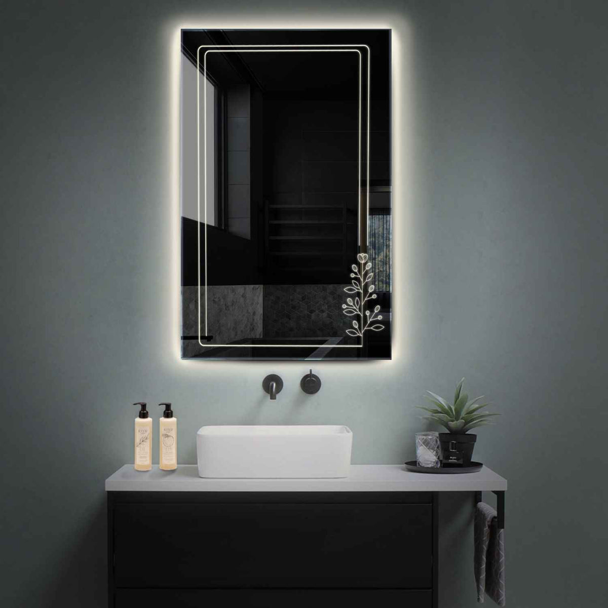 LED Spiegel Vertikal | Wandschalter-Steuerung | Neutralweißes Licht - Reyze Seria Good Vibes Model 3