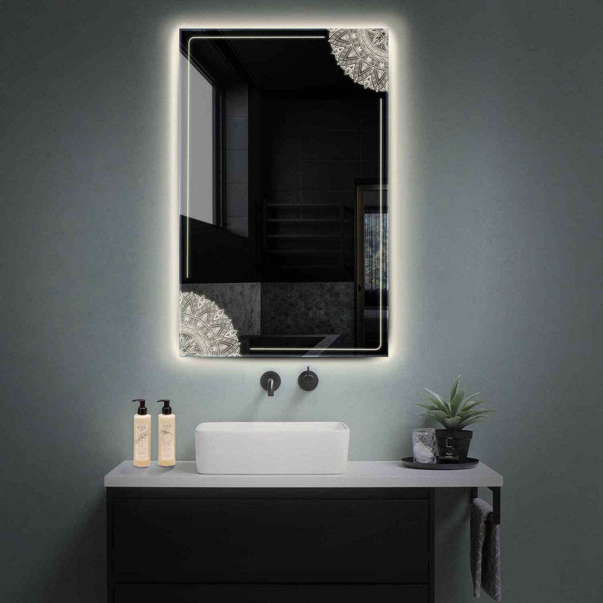 LED Spiegel Vertikal | Wandschalter-Steuerung | Neutralweißes Licht - Reyze Seria Good Vibes Model 7