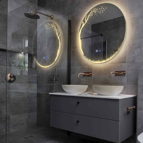 LED Spiegel Rund | Touch-Schalter | Anti-Beschlag-Funktion | Warmweißes Licht - Reyze Seria Good Vibes Model 8