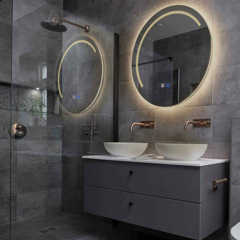 LED Spiegel Rund | Touch-Schalter | Anti-Beschlag-Funktion | Warmweißes Licht - Reyze Seria Minimal Model 5