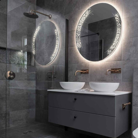 LED Spiegel Rund | Wandschalter-Steuerung | Neutralweißes Licht - Reyze Seria Good Vibes Model 4