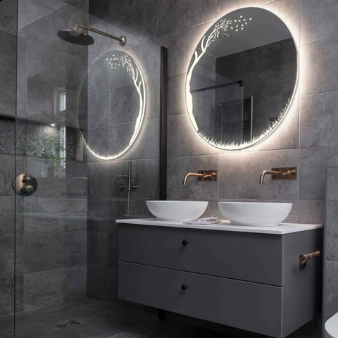 LED Spiegel Rund | Wandschalter-Steuerung | Neutralweißes Licht - Reyze Seria Good Vibes Model 8