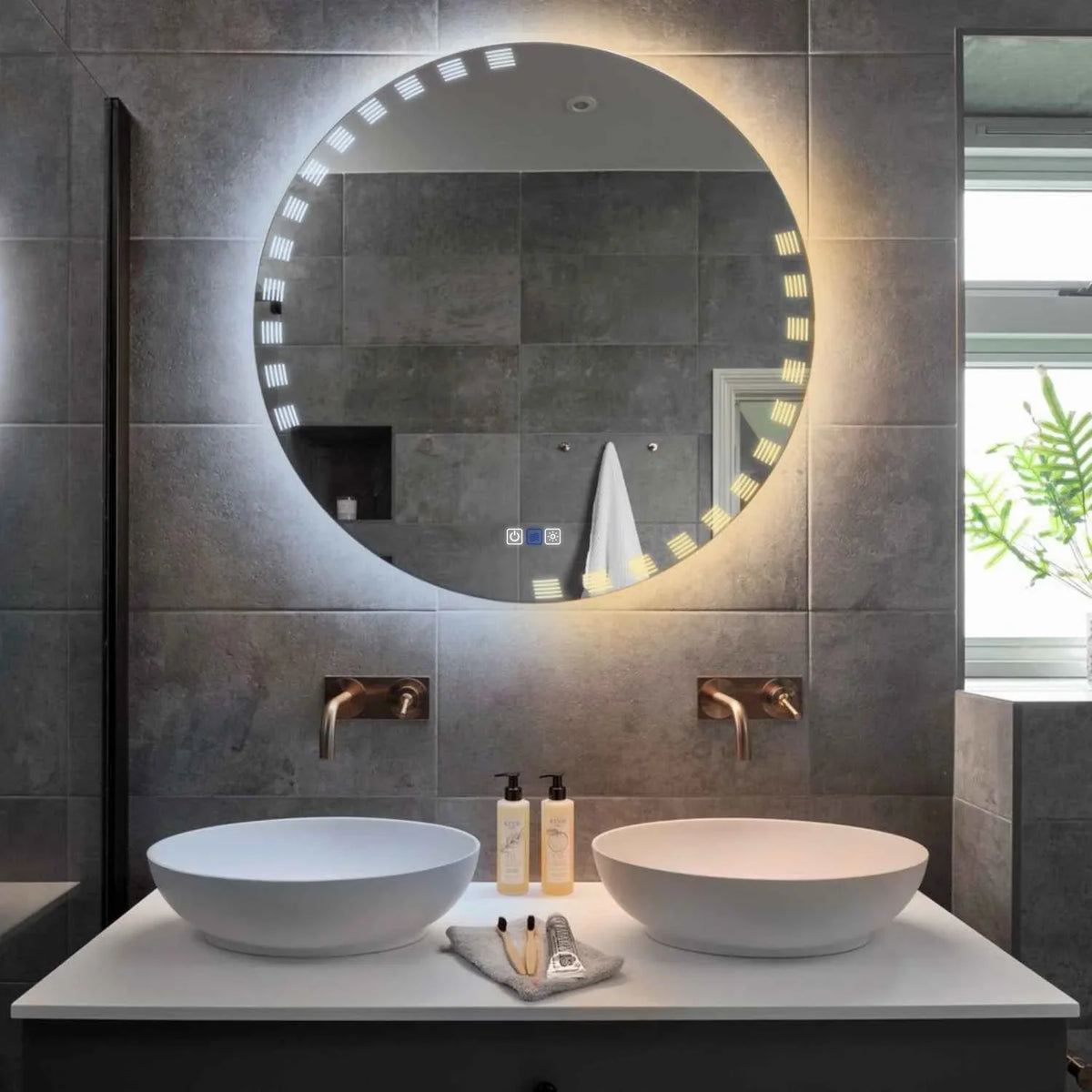 LED Spiegel Rund | Touch-Schalter | Anti-Beschlag-Funktion | Einstellbare Farbtemperatur - Reyze Seria Edge Model 6