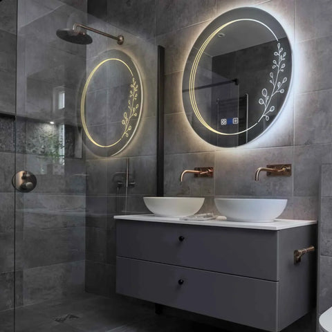 LED Spiegel Rund | Touch-Schalter | Anti-Beschlag-Funktion | Einstellbare Farbtemperatur - Reyze Seria Good Vibes Model 3