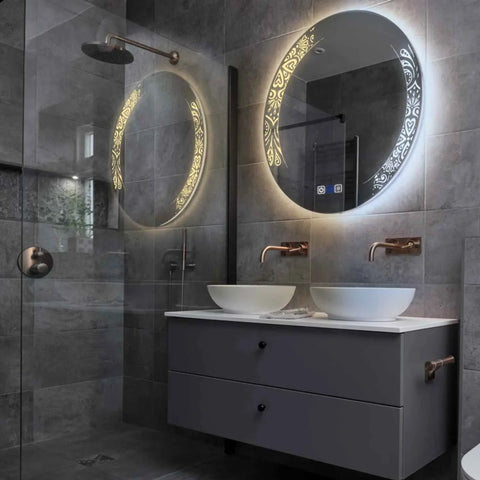 LED Spiegel Rund | Touch-Schalter | Anti-Beschlag-Funktion | Einstellbare Farbtemperatur - Reyze Seria Good Vibes Model 4