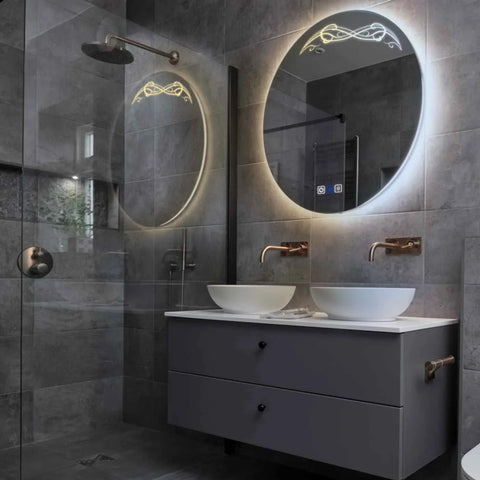 LED Spiegel Rund | Touch-Schalter | Anti-Beschlag-Funktion | Einstellbare Farbtemperatur - Reyze Seria Good Vibes Model 6