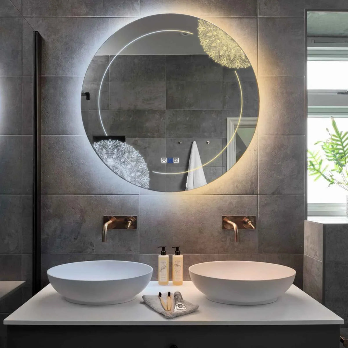 LED Spiegel Rund | Touch-Schalter | Anti-Beschlag-Funktion | Einstellbare Farbtemperatur - Reyze Seria Good Vibes Model 7