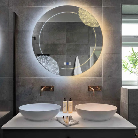 LED Spiegel Rund | Touch-Schalter | Anti-Beschlag-Funktion | Einstellbare Farbtemperatur - Reyze Seria Good Vibes Model 7