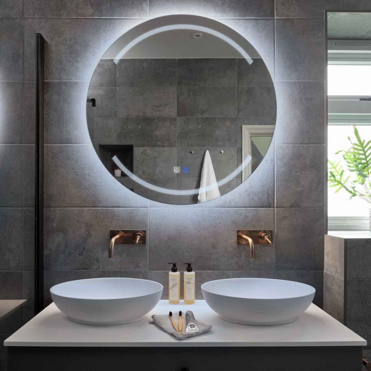 LED Spiegel Rund | Touch-Schalter | Anti-Beschlag-Funktion | Kaltweißes Licht - Reyze Seria Minimal Model 8