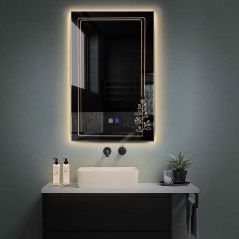 LED Spiegel Vertikal | Touch-Schalter | Anti-Beschlag-Funktion | Warmweißes Licht - Reyze Seria Good Vibes Model 3