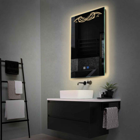 LED Spiegel Vertikal | Touch-Schalter | Anti-Beschlag-Funktion | Warmweißes Licht - Reyze Seria Good Vibes Model 6