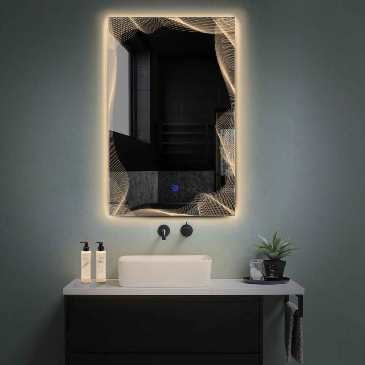 LED Spiegel Vertikal | Touch-Schalter | Warmweißes Licht - Reyze Seria Simetria Model 3