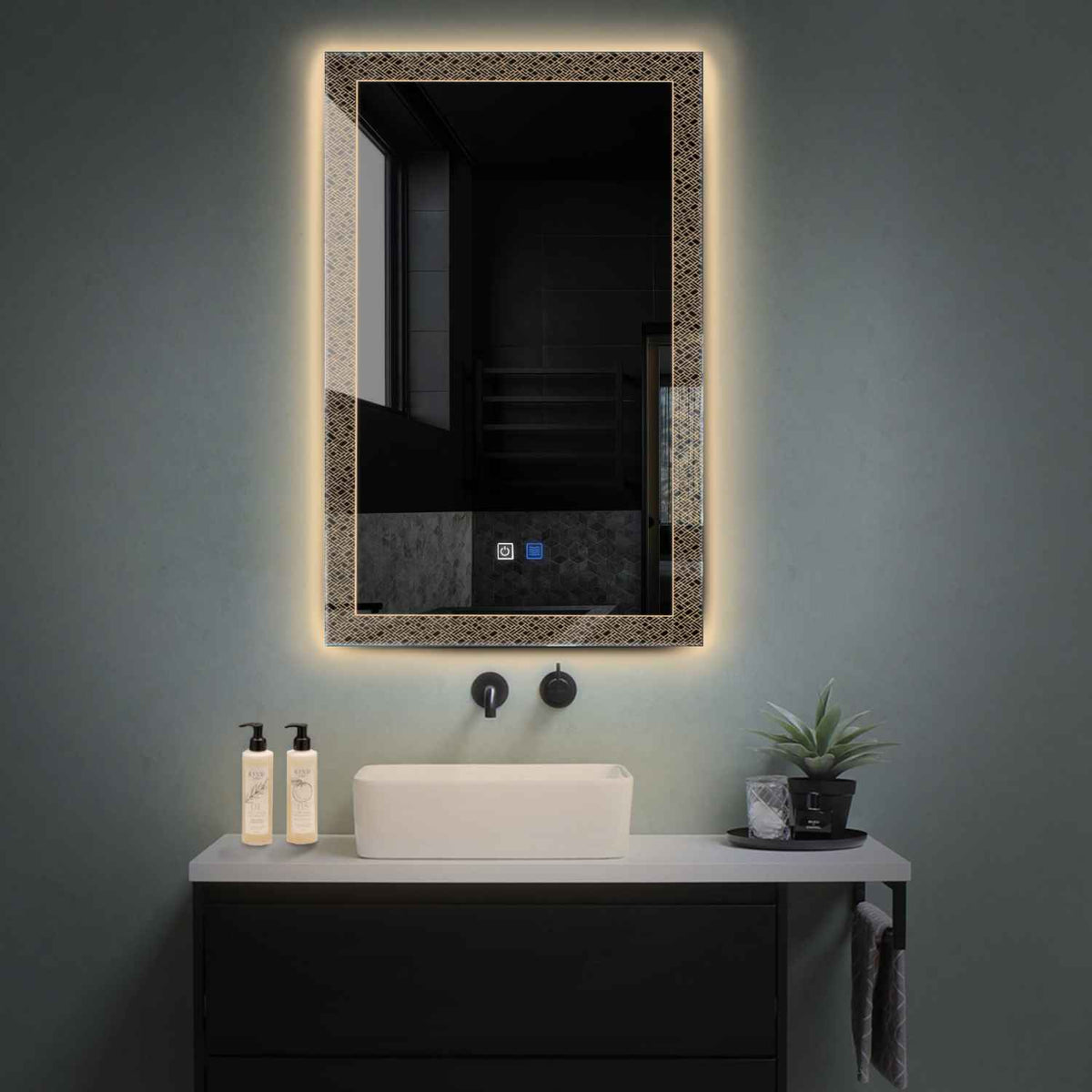 LED Spiegel Vertikal | Touch-Schalter | Anti-Beschlag-Funktion | Warmweißes Licht - Reyze Seria Simetria Model 5