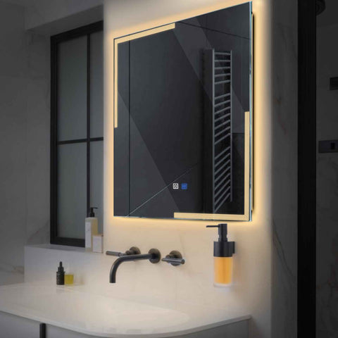 LED Spiegel Quadratisch | Touch-Schalter | Anti-Beschlag-Funktion | Warmweißes Licht - Reyze Seria Edge Model 2