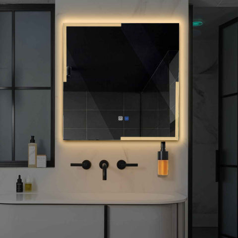 LED Spiegel Quadratisch | Touch-Schalter | Anti-Beschlag-Funktion | Warmweißes Licht - Reyze Seria Edge Model 2