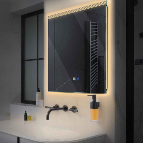 LED Spiegel Quadratisch | Touch-Schalter | Anti-Beschlag-Funktion | Warmweißes Licht - Reyze Seria Edge Model 5