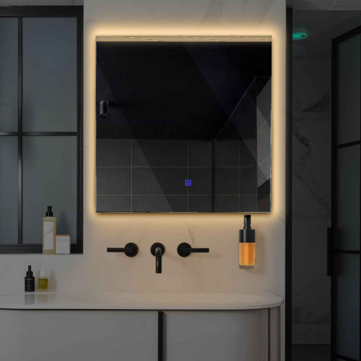 LED Spiegel Quadratisch | Touch-Schalter | Warmweißes Licht - Reyze Seria Edge Model 5