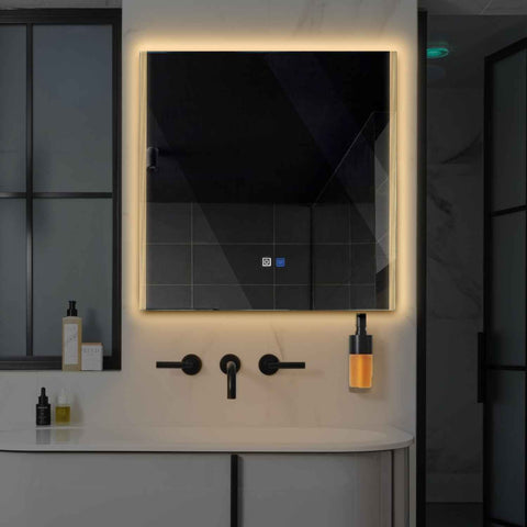 LED Spiegel Quadratisch | Touch-Schalter | Anti-Beschlag-Funktion | Warmweißes Licht - Reyze Seria Edge Model 7