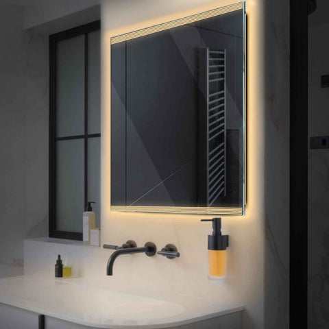 LED Spiegel Quadratisch | Wandschalter-Steuerung | Warmweißes Licht - Reyze Seria Edge Model 8